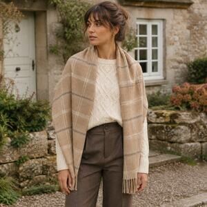 Made in Scotland Cashmere Scarf Brown Plaid Fringe Tartan Quiet Luxury Classic